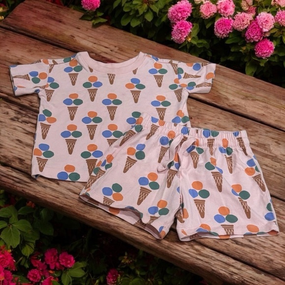 Hanna Andersson Pink Ice Cream Printed Pajama Top and Shorts Set Size 18-24mo - Picture 1 of 4